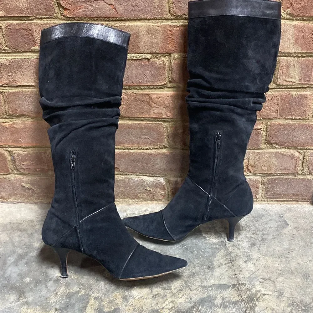 Michael Michael Kors Harness Black Suede Leather Pointed Toe Tall Slouch Boots